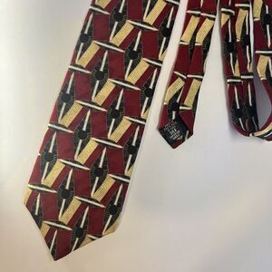 Disney‎ Mickey Inc 100% Silk Tie Burgundy Red Gold Holiday Mickey Head Necktie